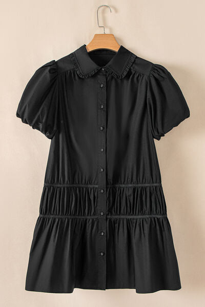 Autumn® | Dress with button placket, puff sleeves and ruffled hem