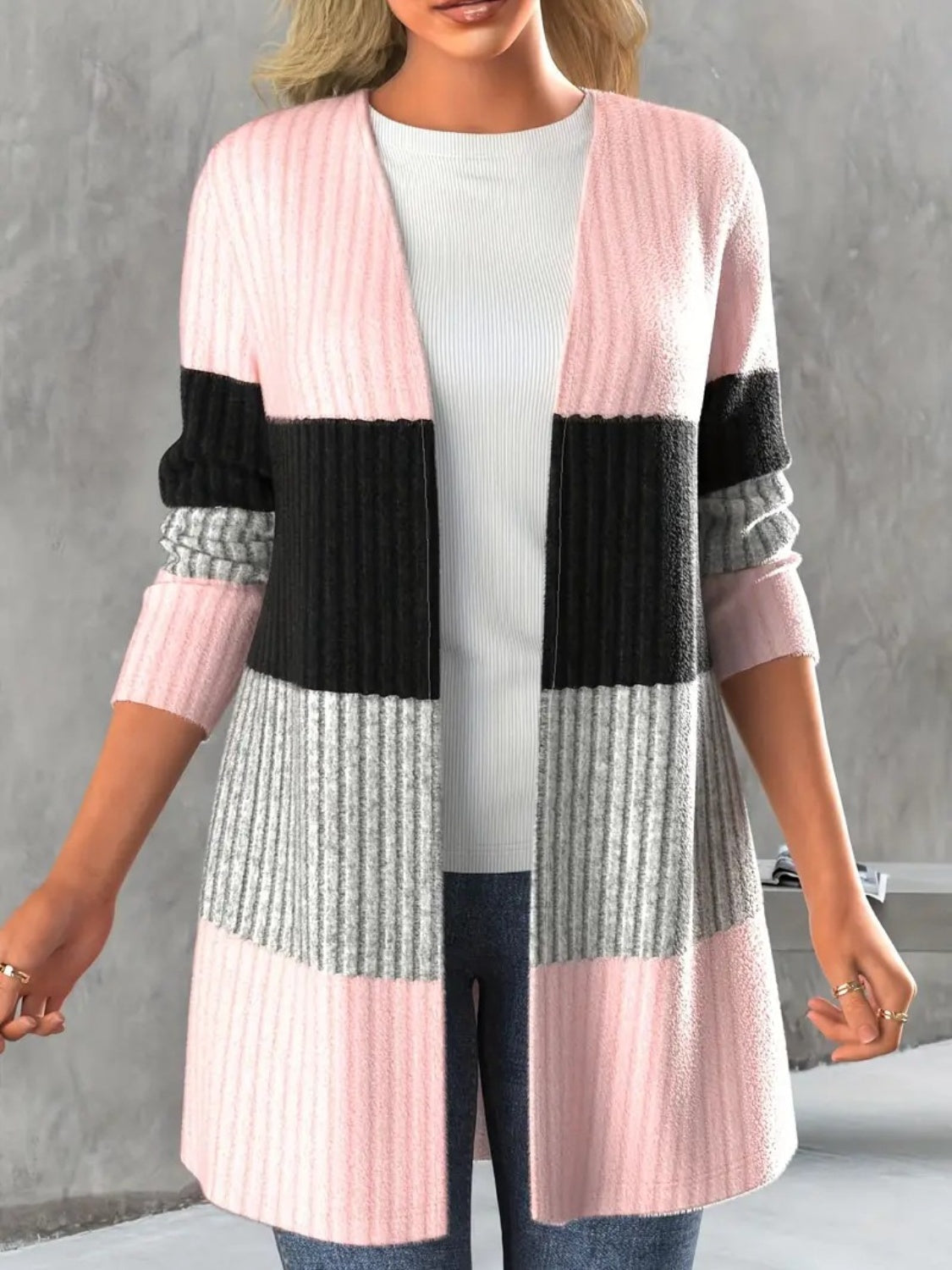 Carmen® | Color block cardigan with open front and long sleeves