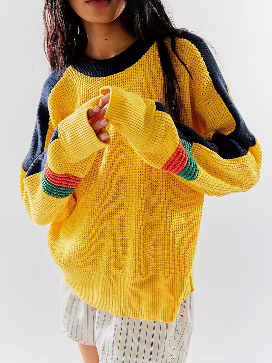 Danna® | Waffle knit contrast crew neck sweater