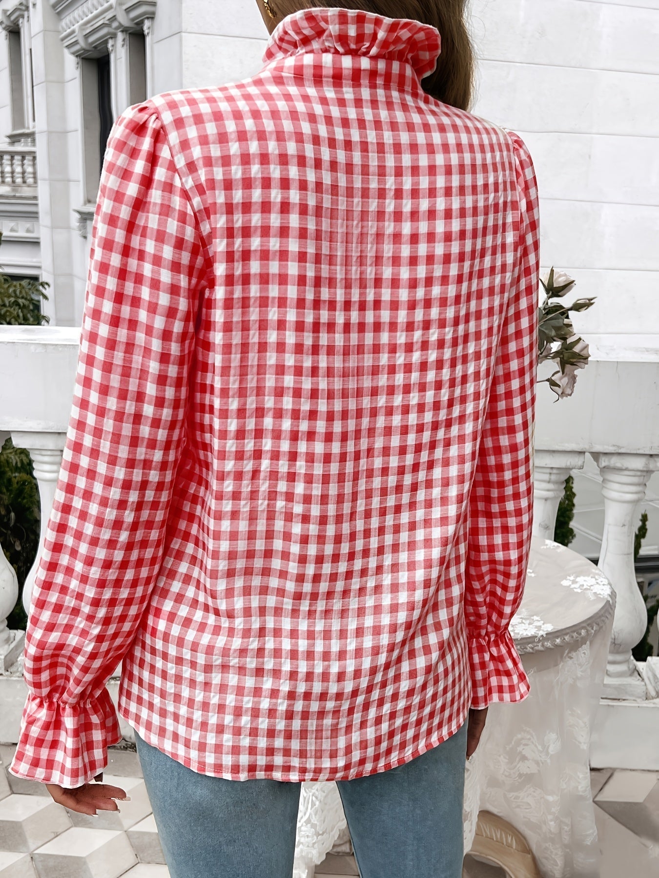 Brelynn® | Elegant Checked Ruffle Blouse With Long Sleeves For Women