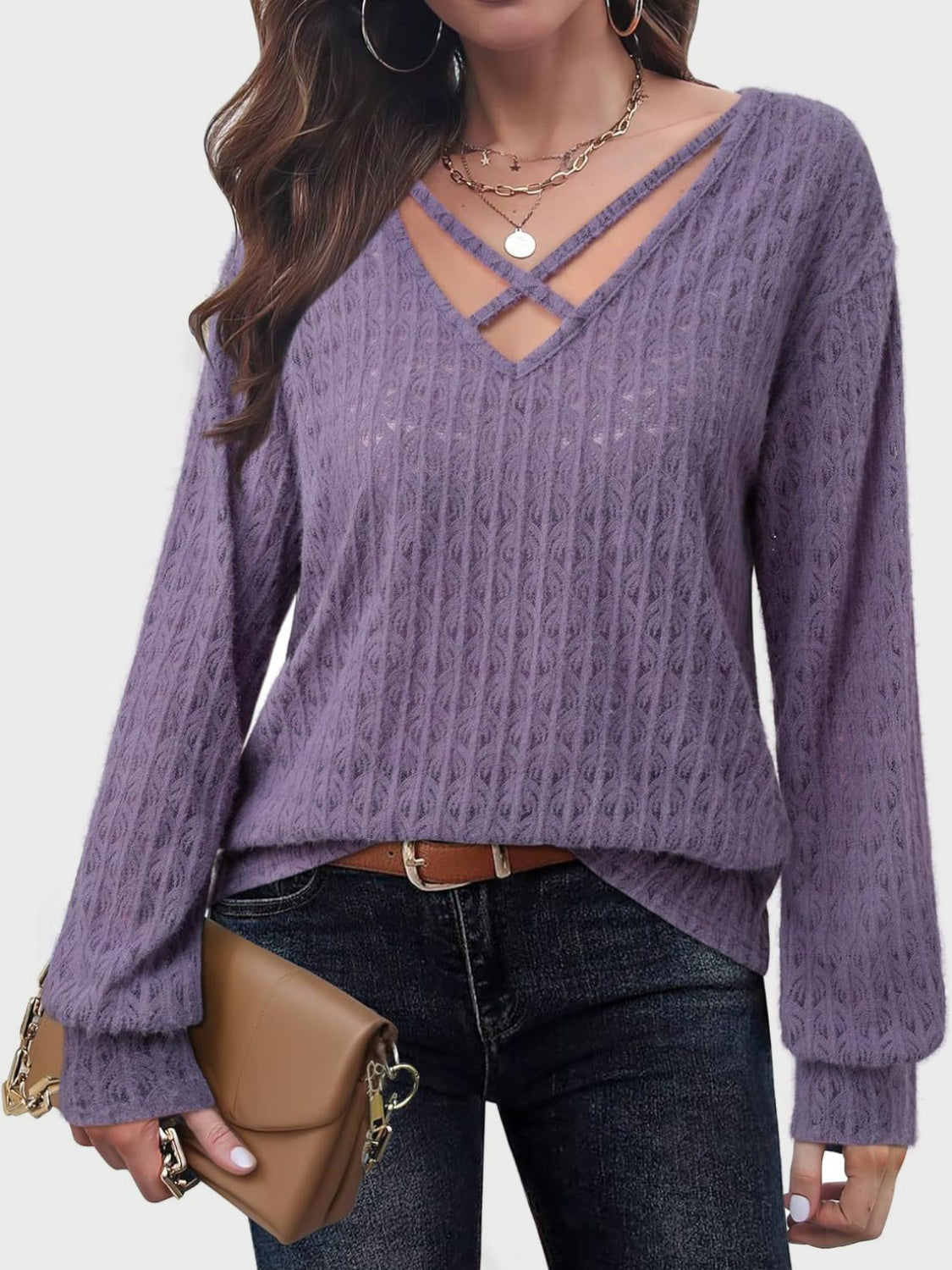 Aurora® | Long sleeve top with crisscross necklines