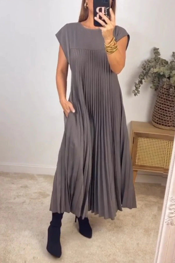 Anita® | Sleeveless pleated plain plain dress