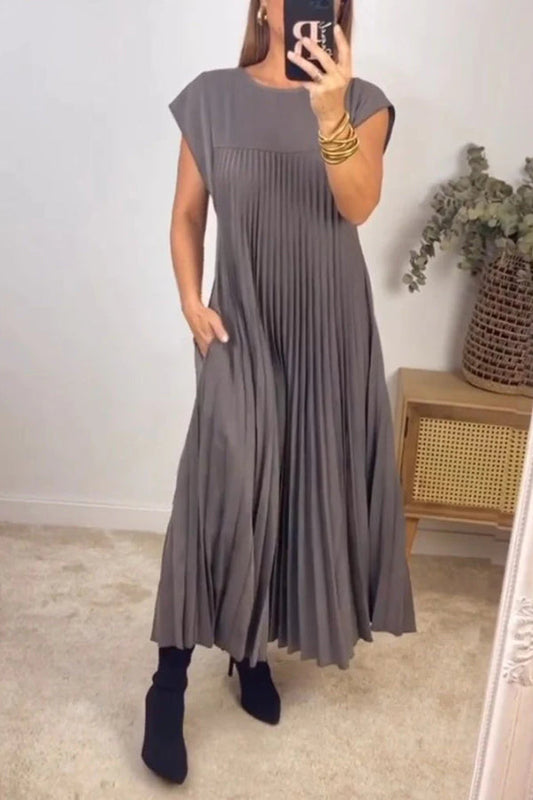 Anita® | Sleeveless pleated plain plain dress