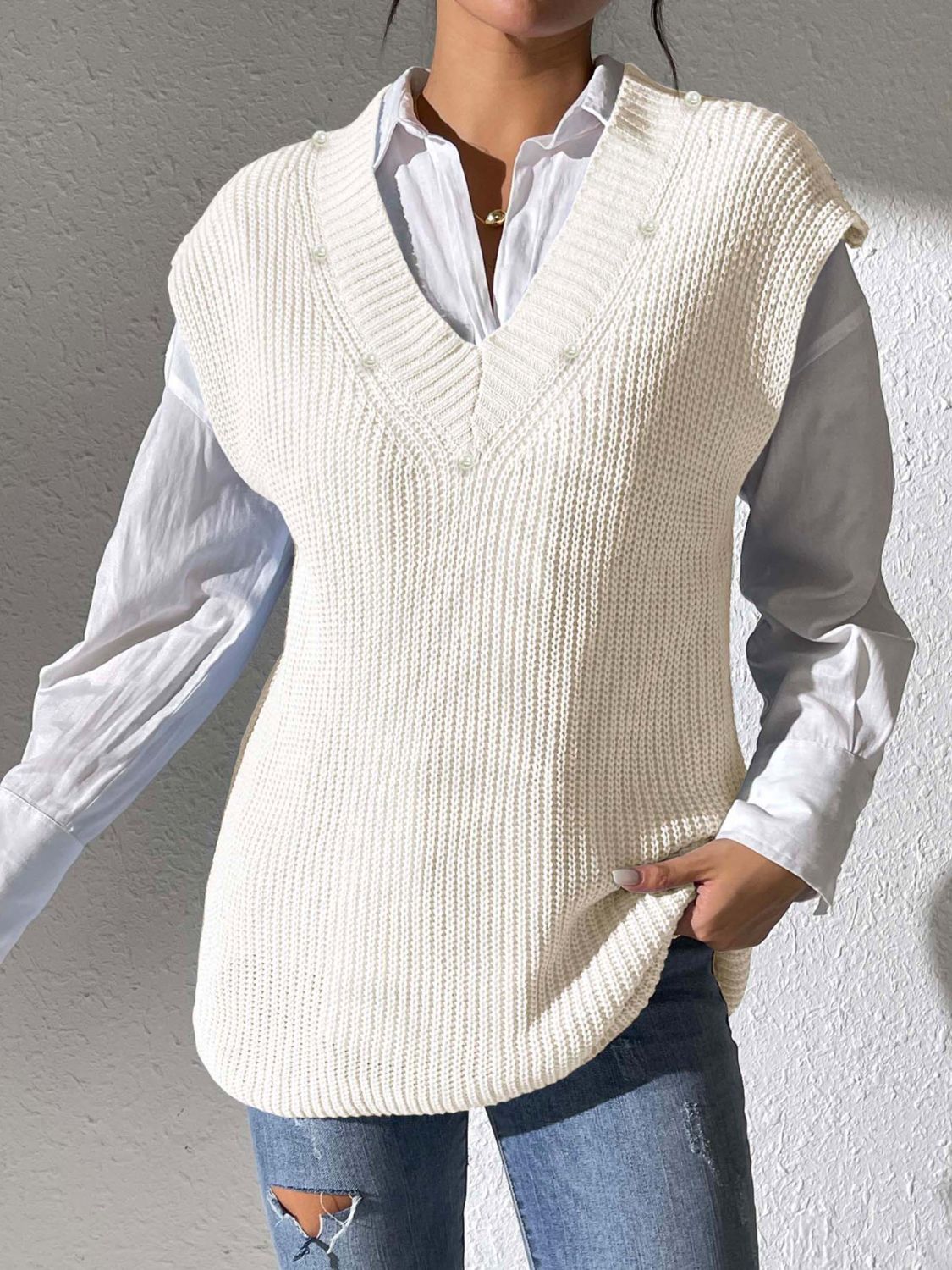 Beatriz® | Beaded V-neck sweater vest