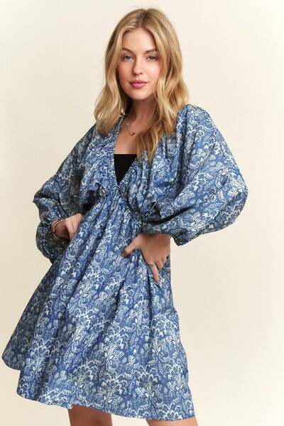Antonella® | Printed mini dress with V-neck and batwing sleeves