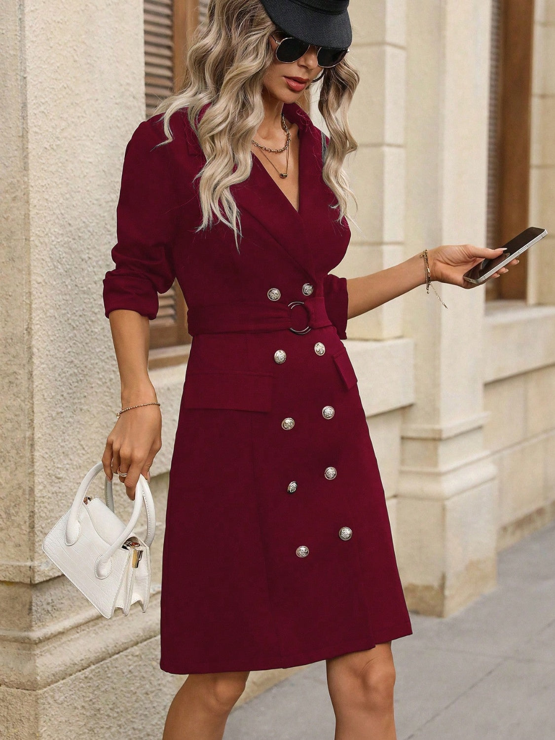 Ariana® | Double-breasted dress with a lapel collar and long sleeves