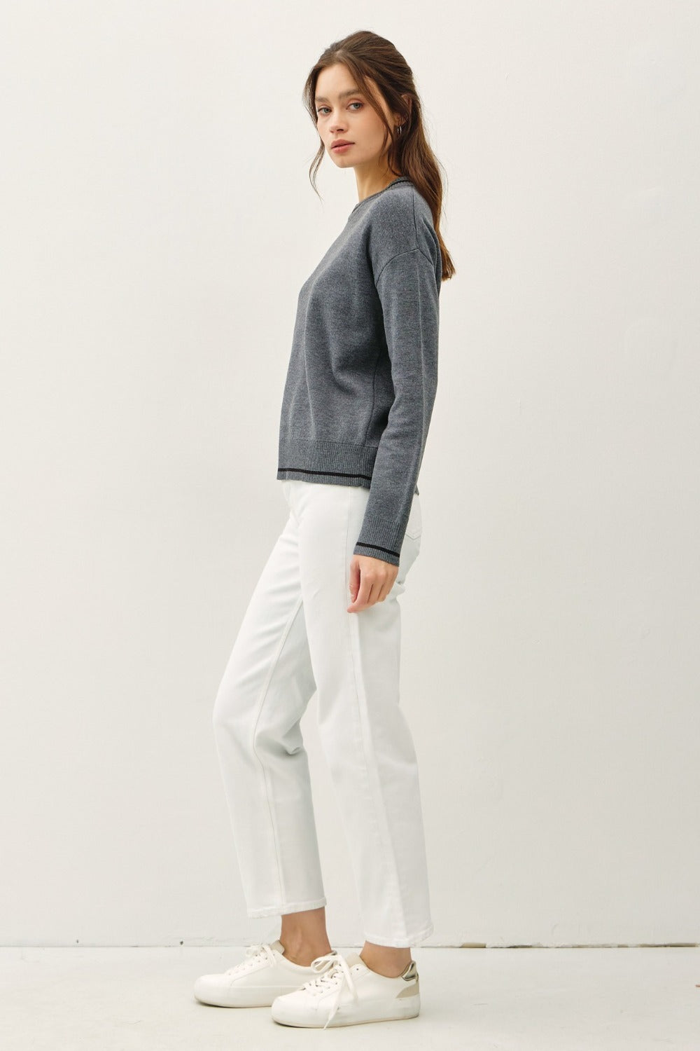 Cecilia® | Be Cool long-sleeved sweater with striped trim and crew neck