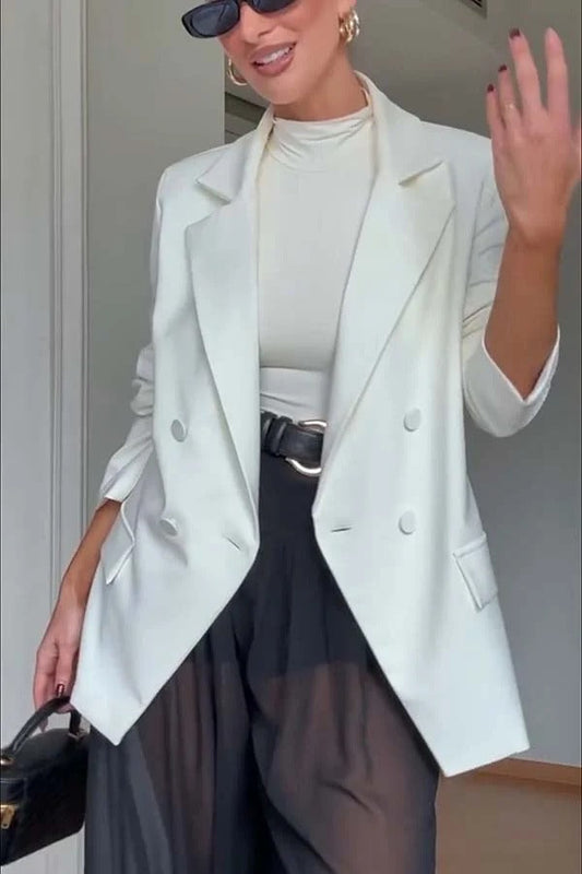 Elda® | Autumn Avenue Double-breasted Long Sleeve Lapel Loose Blazer