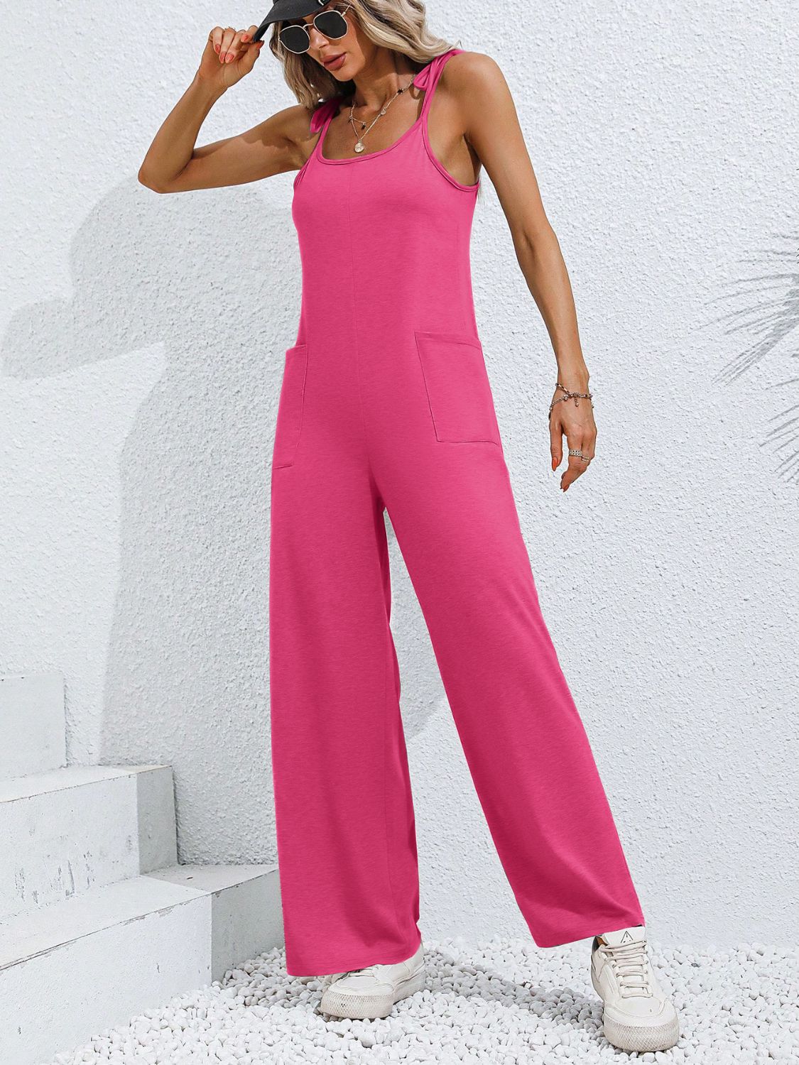 Cielo® | Jumpsuit with a scoop neckline and lace-up shoulders
