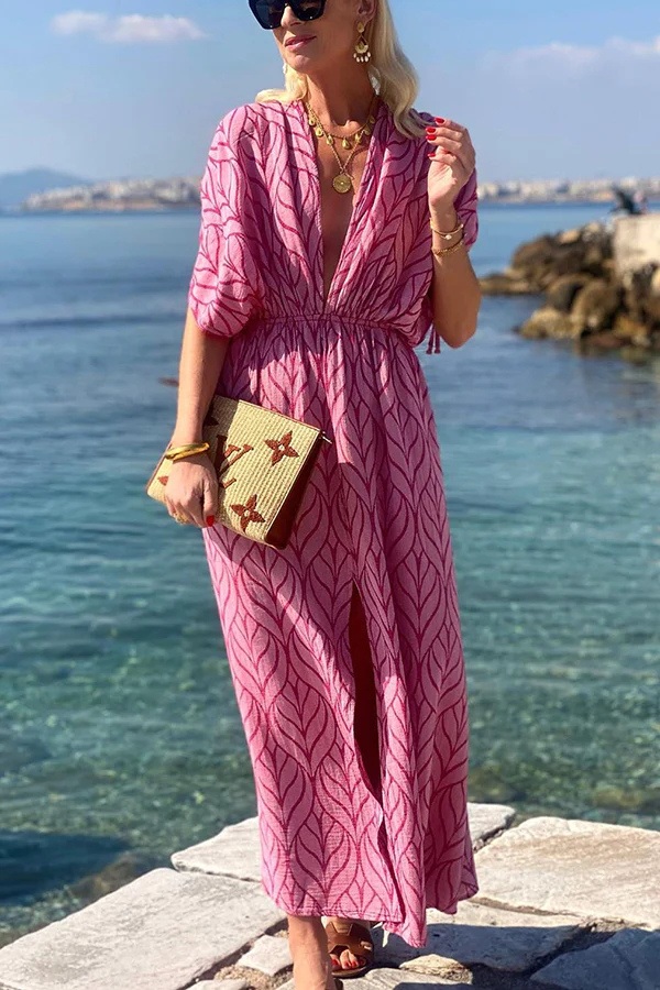 Adriana® | Printed kimono beach maxi dress with drawstring design
