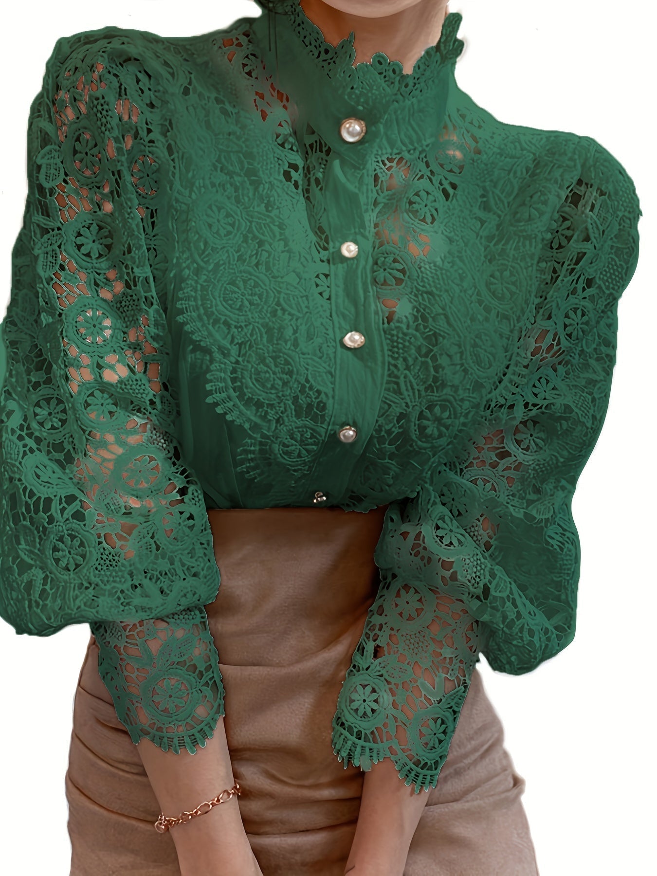 Brendi® | Women'S Blouse With Lace, Lantern Sleeves And Pleated Plain Cut