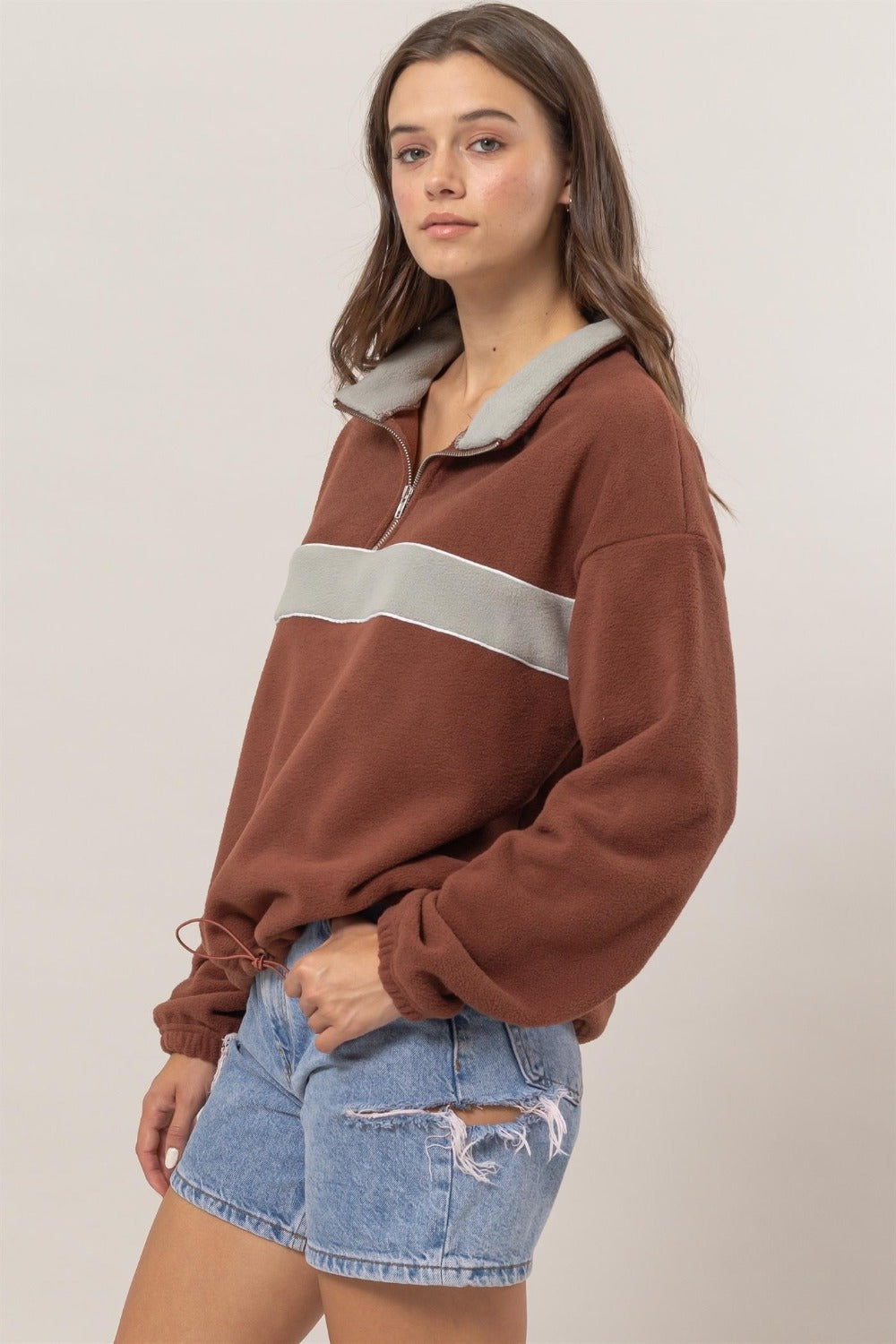 Bruna® | Color block fleece half zip sweatshirt