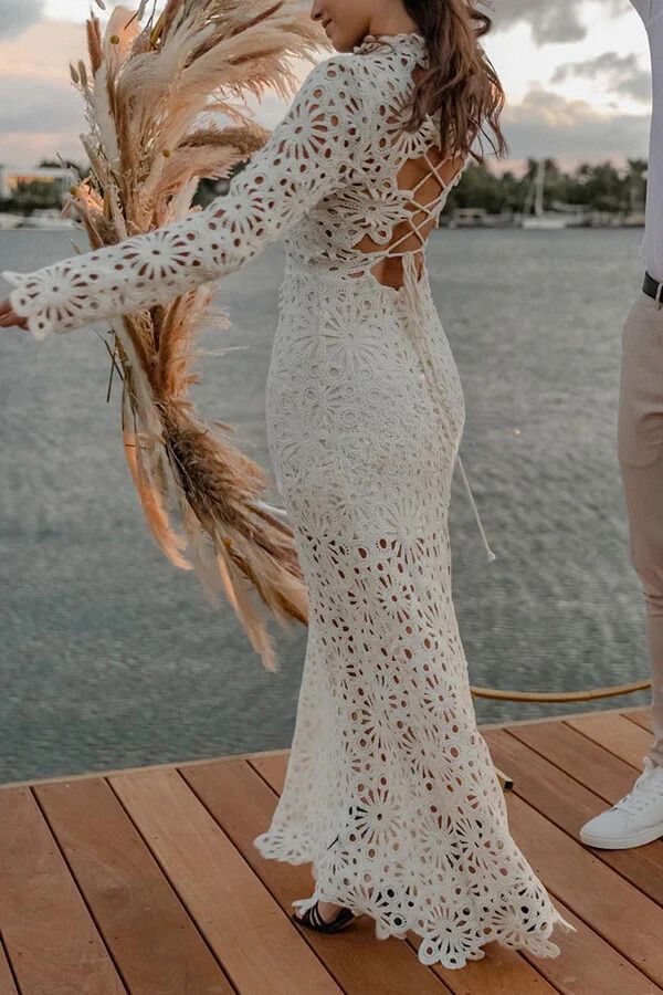 Catalina® | Forever Sunsets crochet back lace-up coverup maxi dress