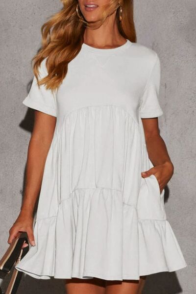 Aranza® | Tiered, short-sleeved, crew-neck mini dress