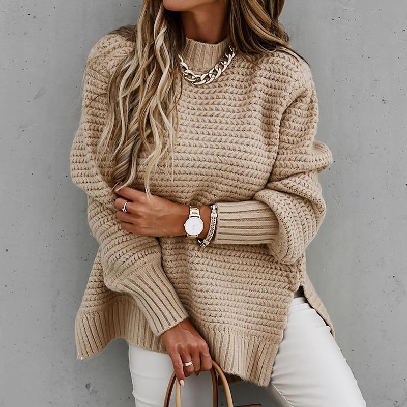Ava® | Knitted sweater with side slit and drawstring
