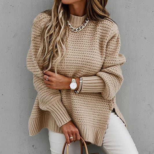 Ava® | Knitted sweater with side slit and drawstring