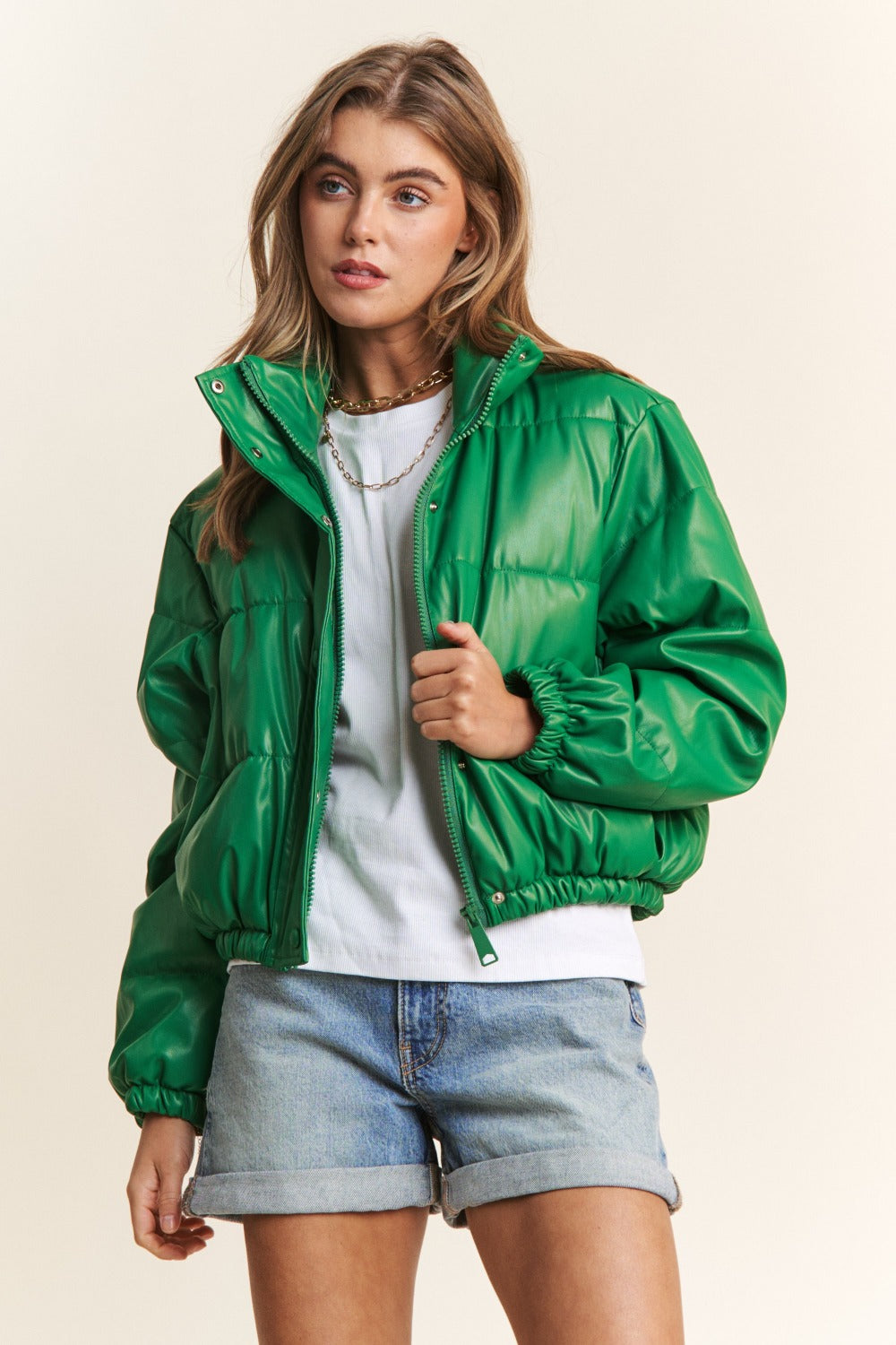 Carmen® | J.NNA Popper Zip Turtleneck Short Puff Jacket