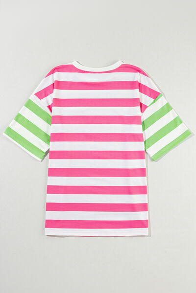 Elara® | Contrast striped crew neck t-shirt with half sleeves