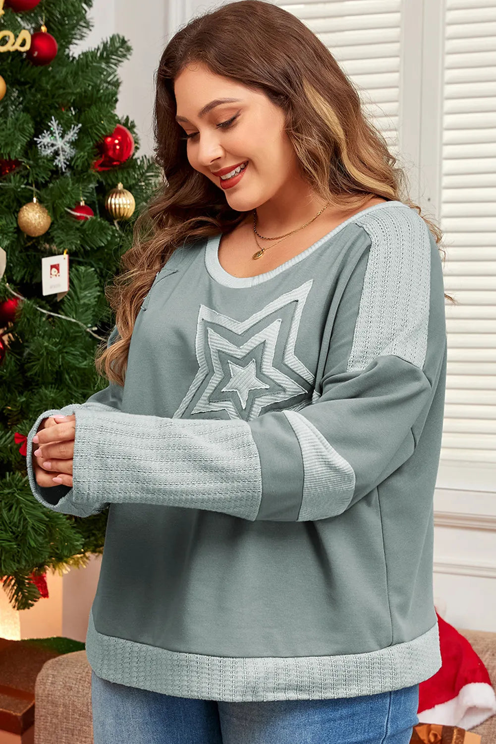 Carolin® | Plus size long sleeve star crew neck top