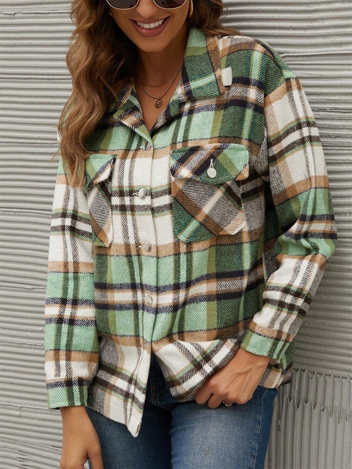 Dafne® | Checked, long-sleeved jacket with a collar