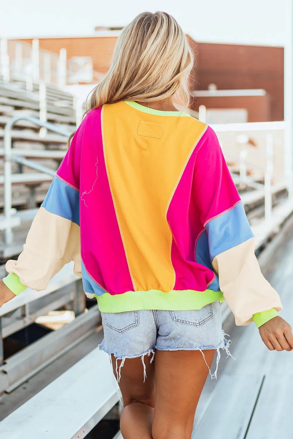 Claudette® | Color block long sleeve crew neck top