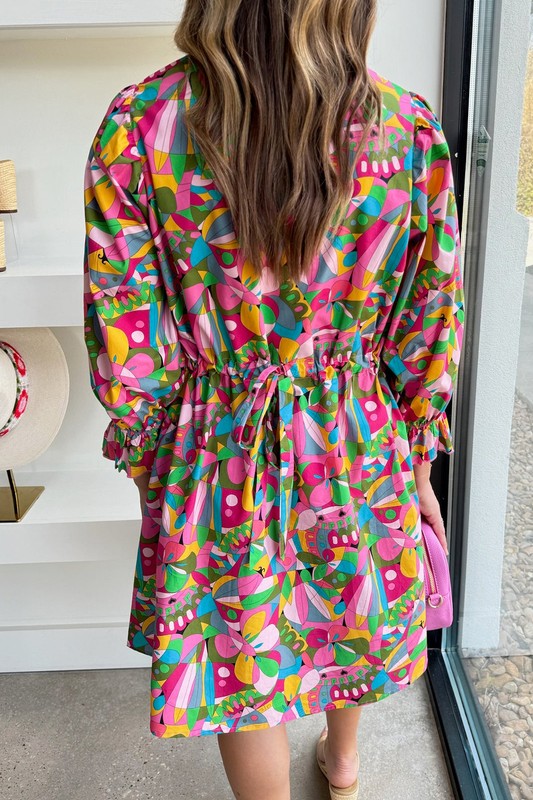 Delia® | Women's printed mini dress with lantern sleeves and buttons