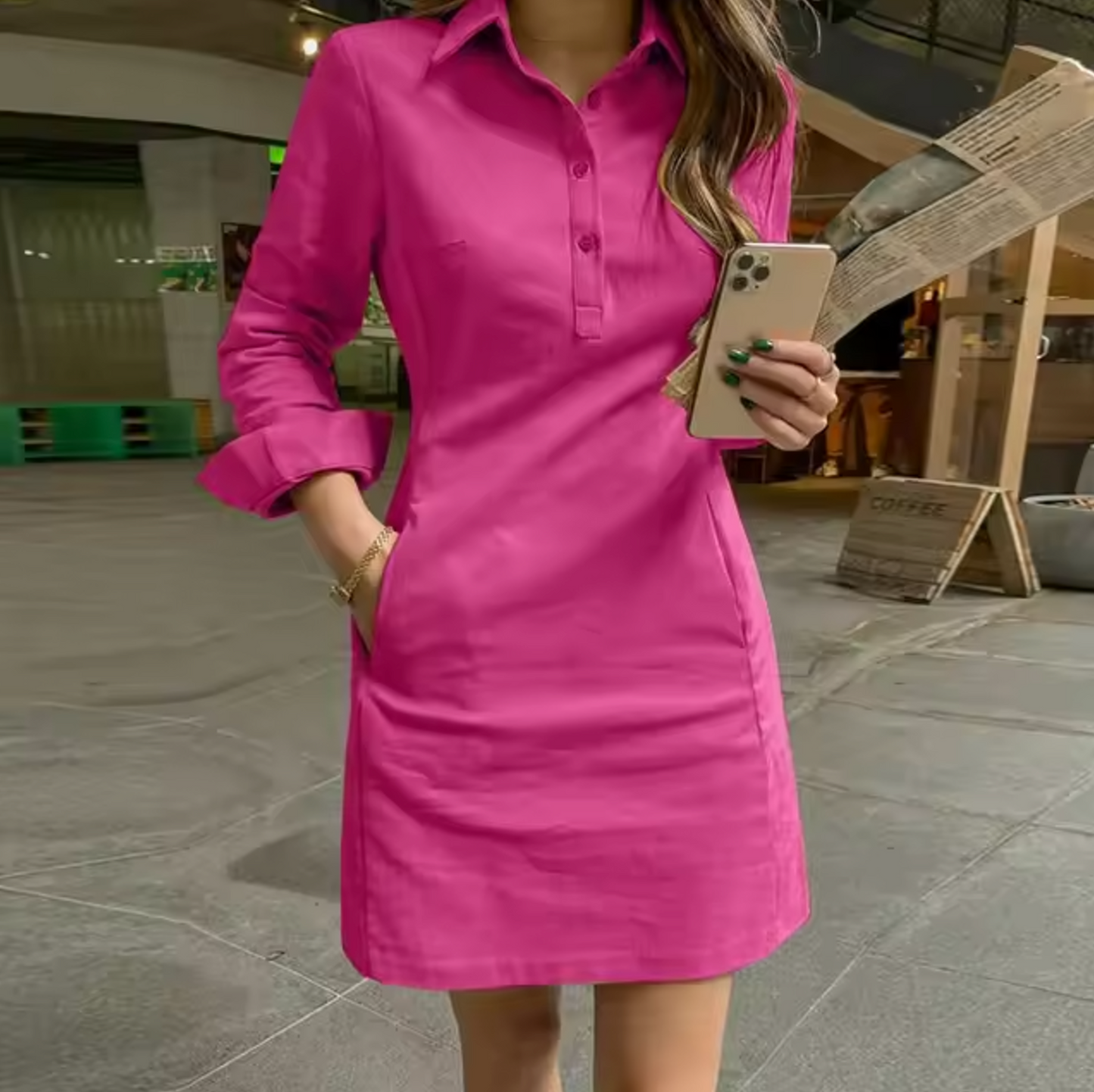 Elena® | Long sleeve dress with collar