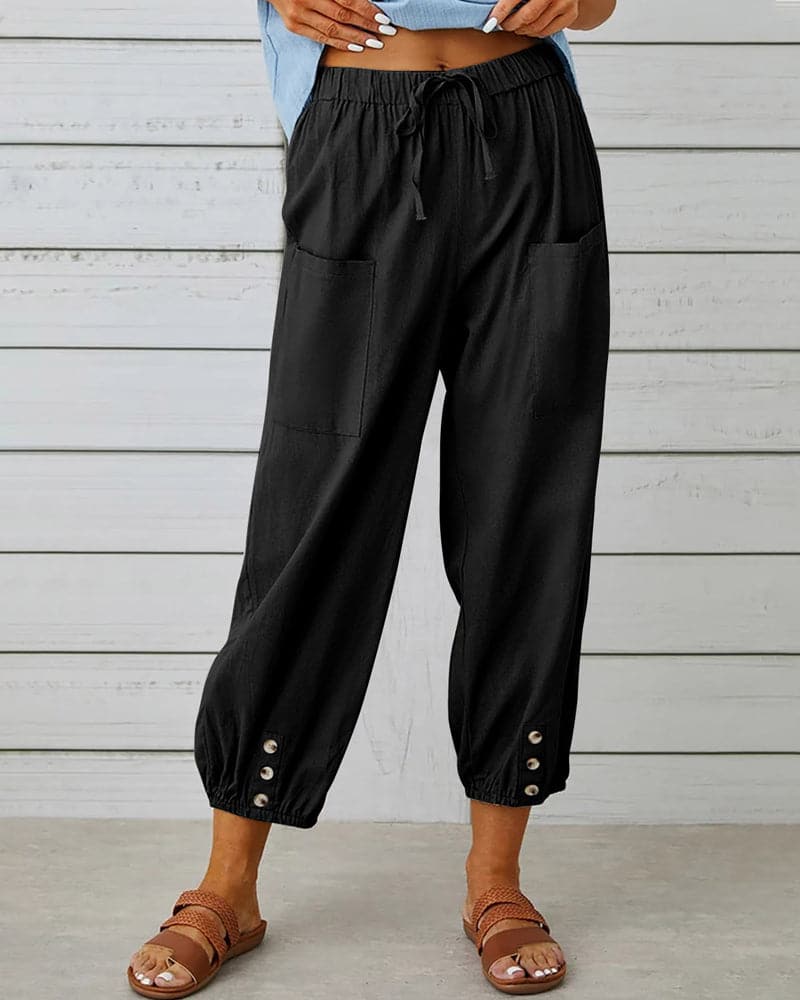 Judith | Comfortable Cropped Pants with Elastic Waist and Pockets