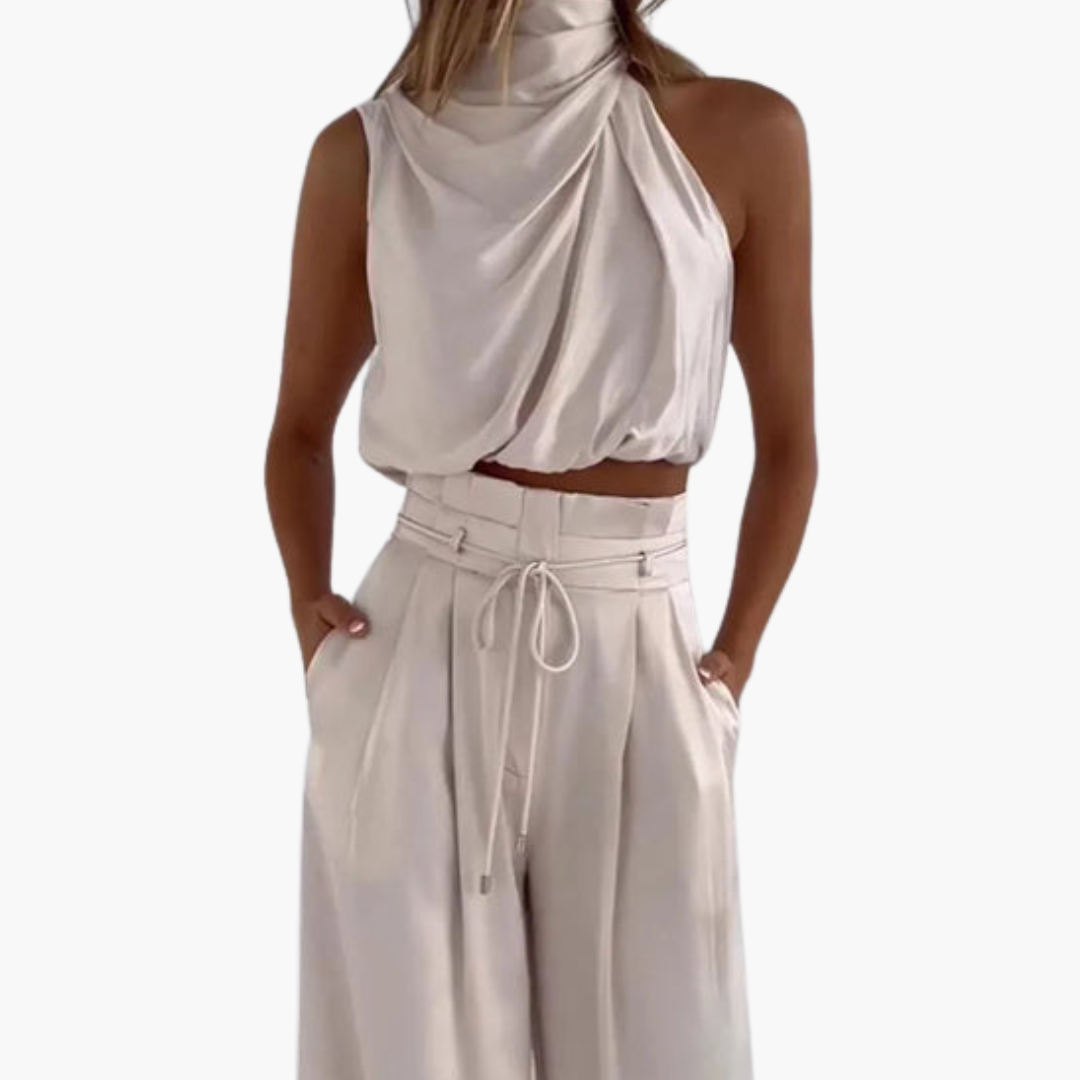 Ava | Elegant Halter Top and Palazzo Pants Set