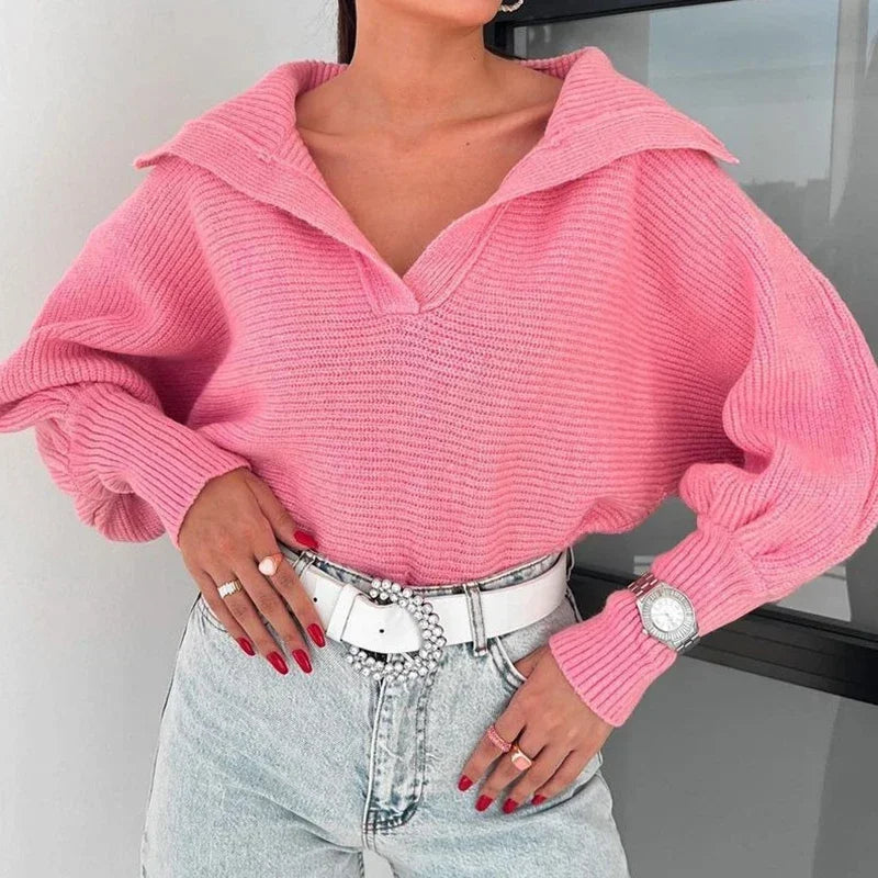 Ariana® | Stylish women's winter sweater with a modern lapel collar