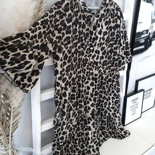Elisa® | Women's leopard print shirt dress