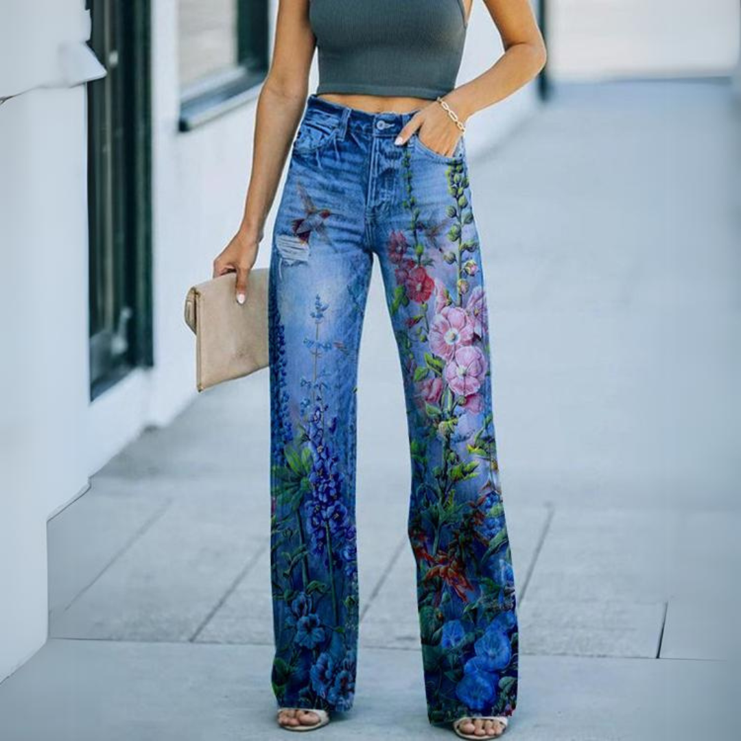 Carla® | Wide jeans with a floral print in a vintage look
