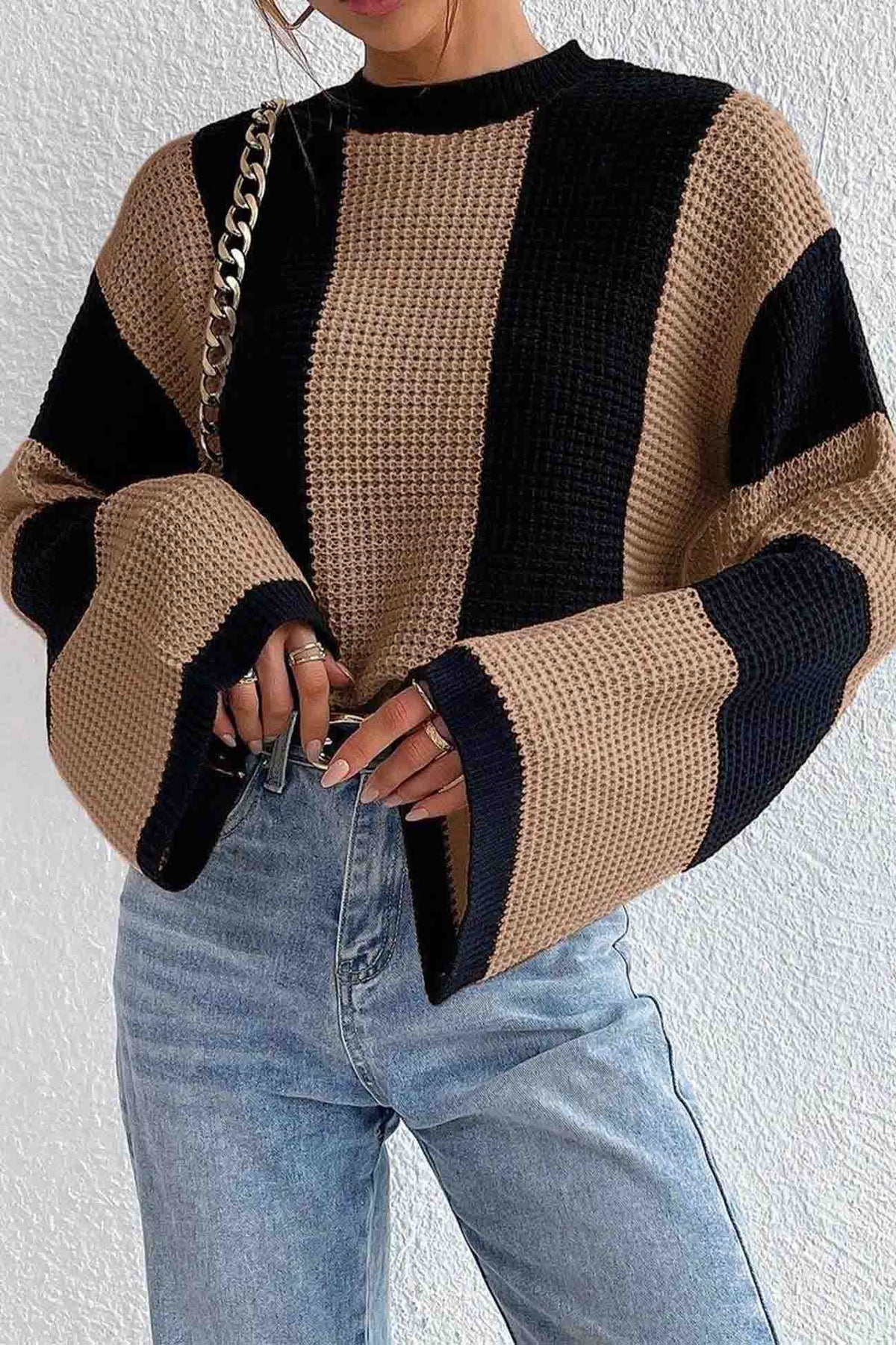 Cornelia® | Colorblock striped long sleeve knit sweater