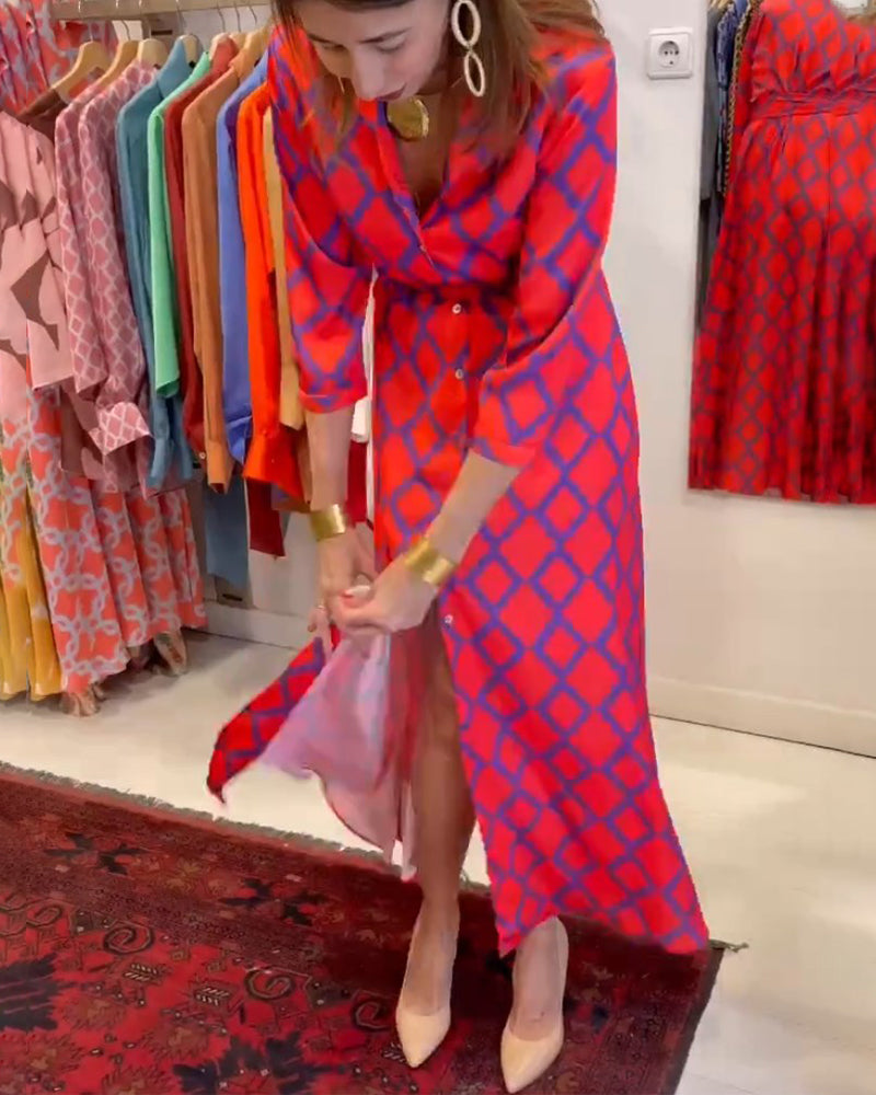 Celeste® | Shirt dress with V-neck and 3/4 sleeves