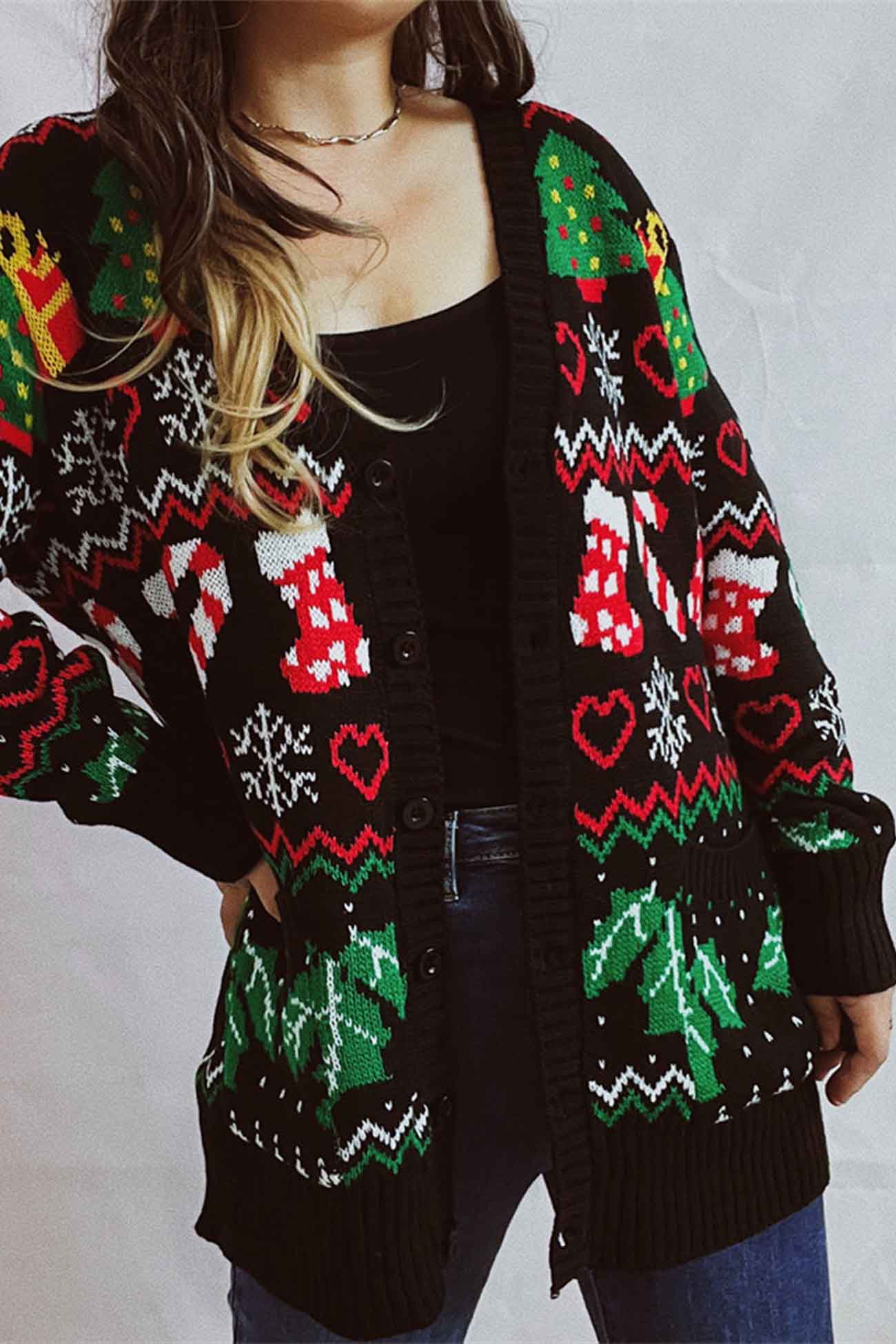 Cristiana® | Contrasting jacquard V-neck cardigan