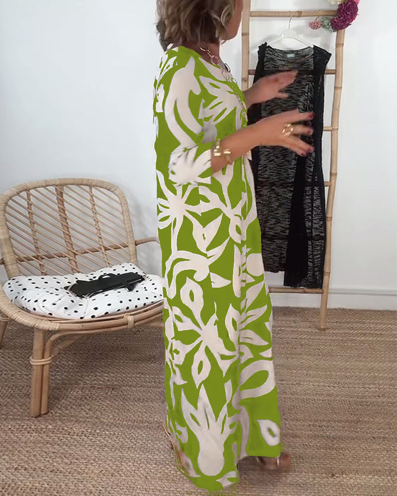 Carina® | Long-sleeved dress with a crew neck and a print