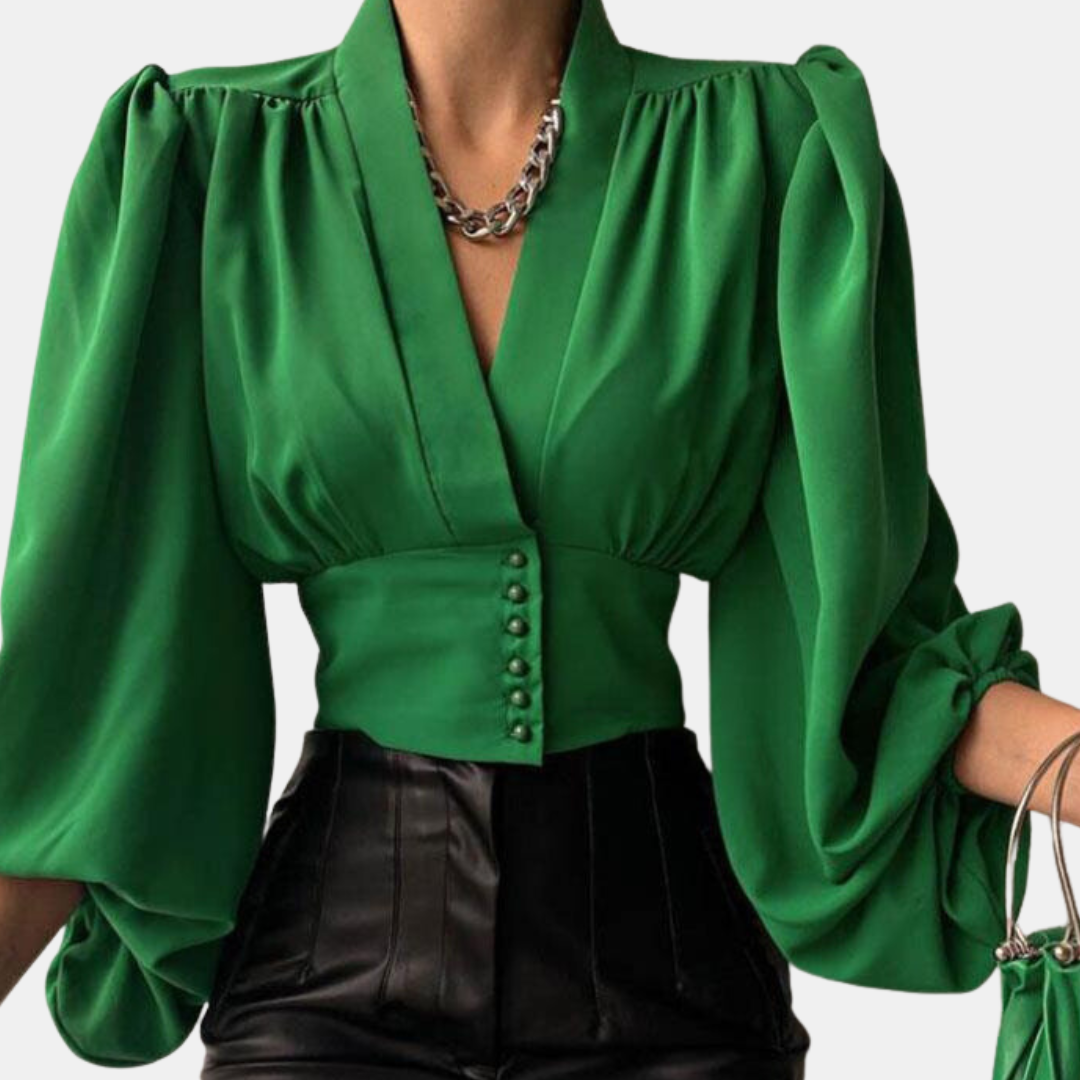 Bretts® | Fashionable Puff Sleeve Blouse With V-Neck