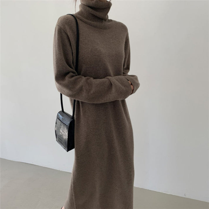 Clio® | Warm sweater dress with long sleeves and stand-up collar