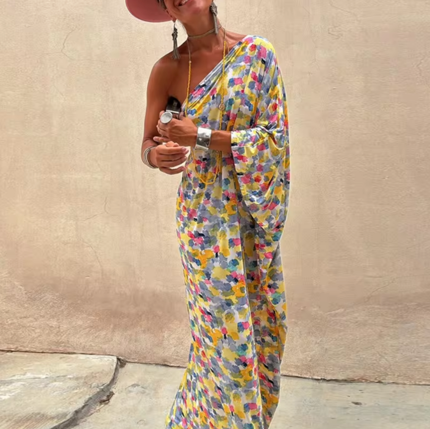 Ana® | Long dress with floral print and one shoulder