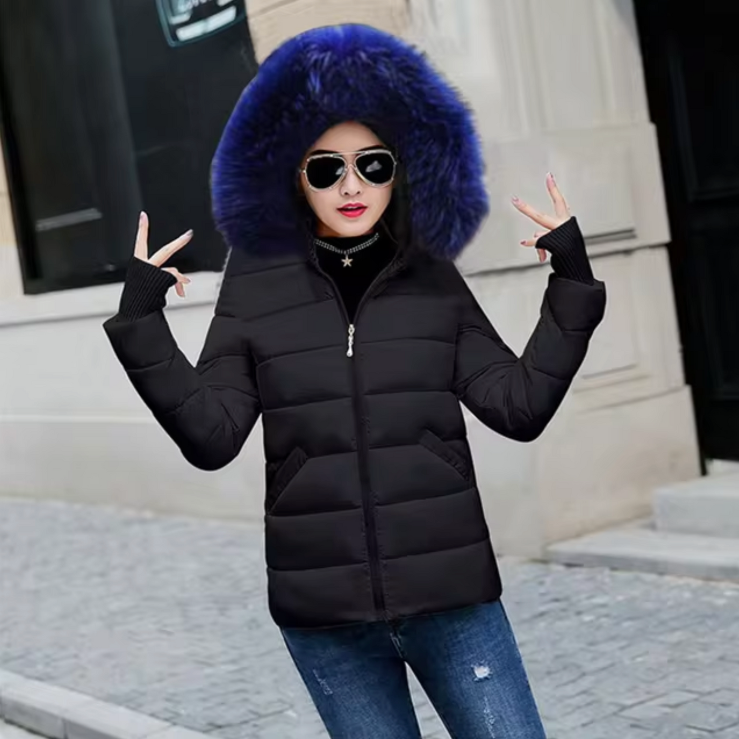 Deborah® | Jacket with hood and fur lining