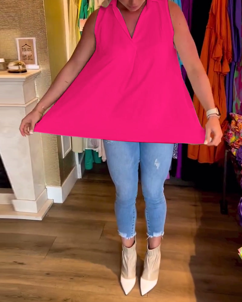 Carla® | Sleeveless blouse with ruffles and lapels
