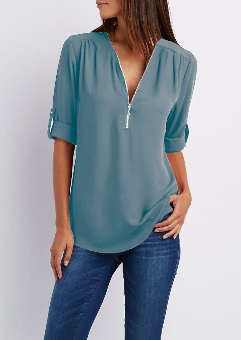 Breanna® | Chiffon Blouse With Zipper