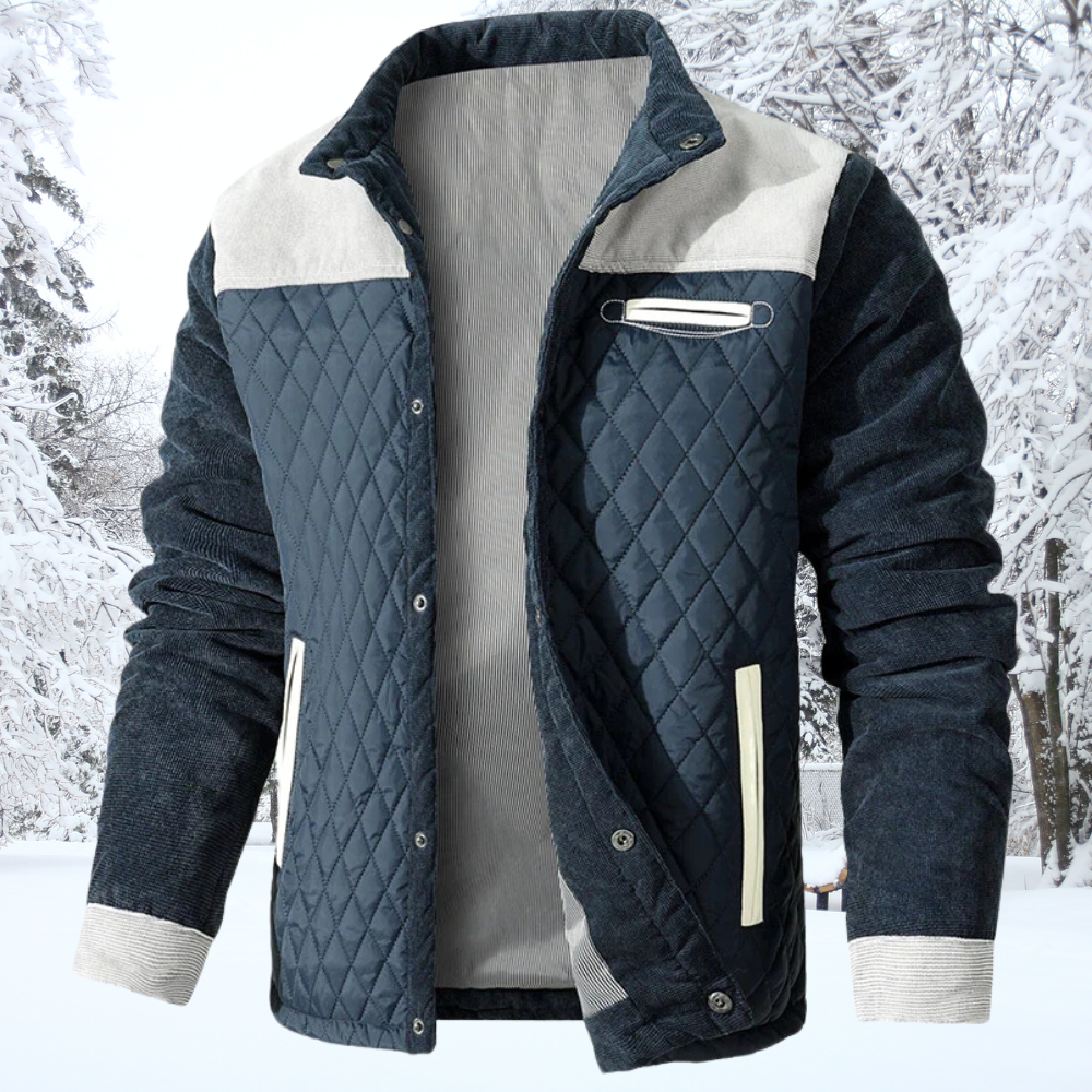 Men’s Quilted Jacket – Regular Fit – Diamond Pattern – Contrast Trim – Zippered Pockets