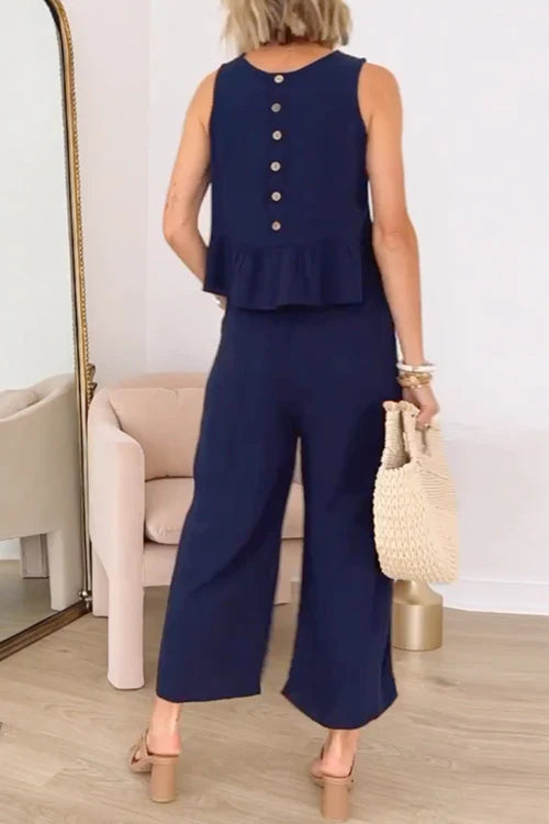 Allison® | Sleeveless ruffle top and wide leg pants set