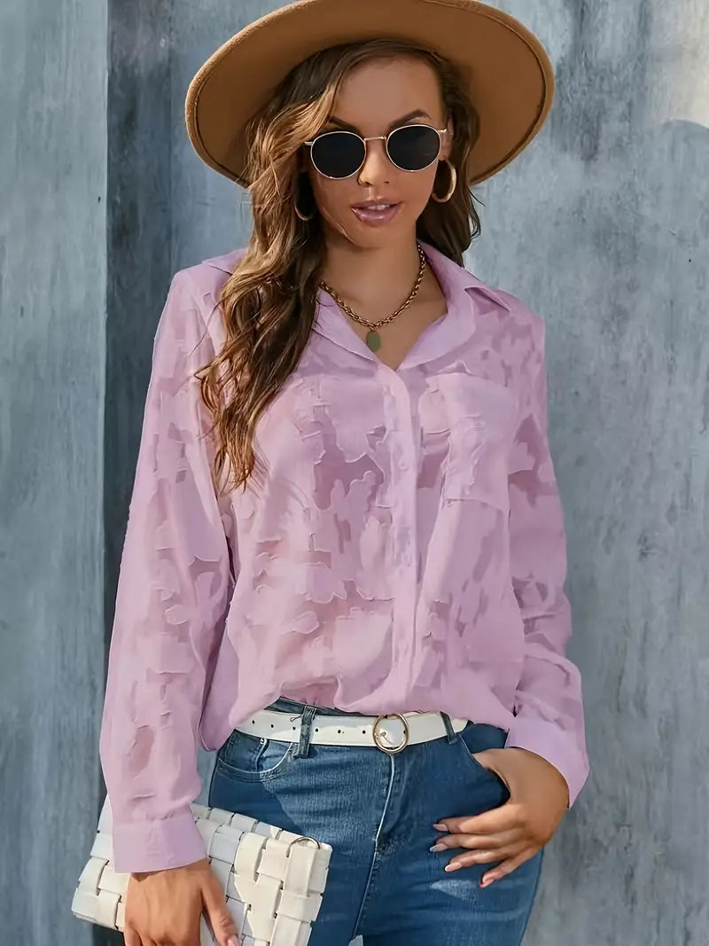 Browrigg® | Jacquard Top With Sheer Loose Button Closure