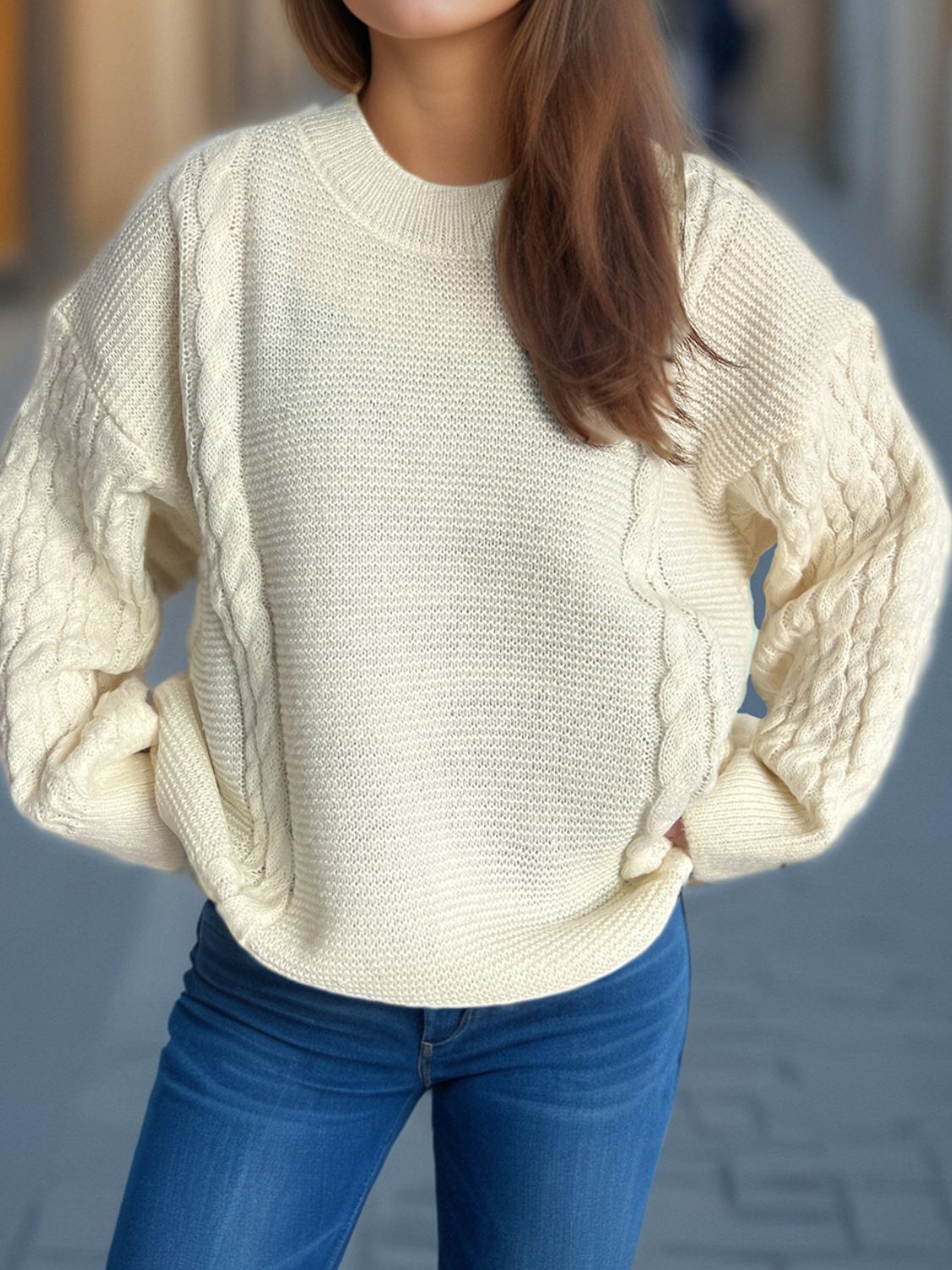 Celeste® | Long-sleeved cable-knit sweater with a crew neck