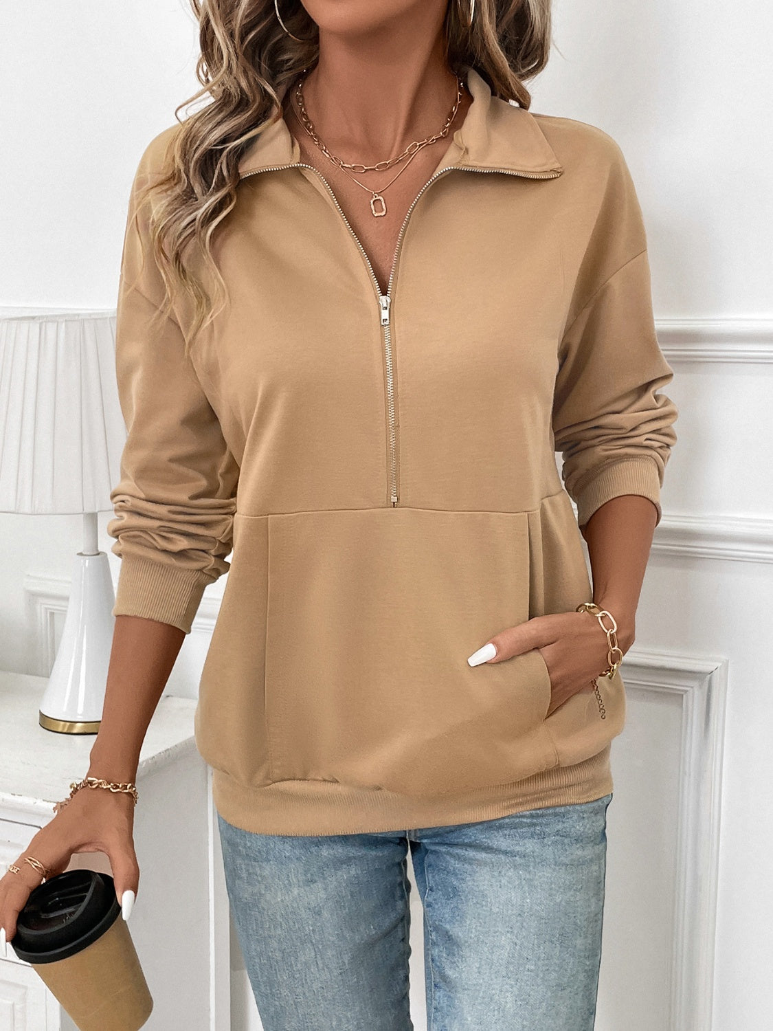 Carmen® | Long sleeve half zip sweatshirt with kangaroo pocket