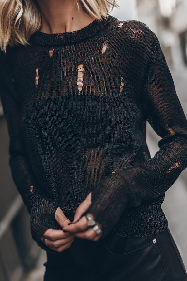 Anita® | THE BLACK METALLIC DISTRESSED KNITTED SWEATER