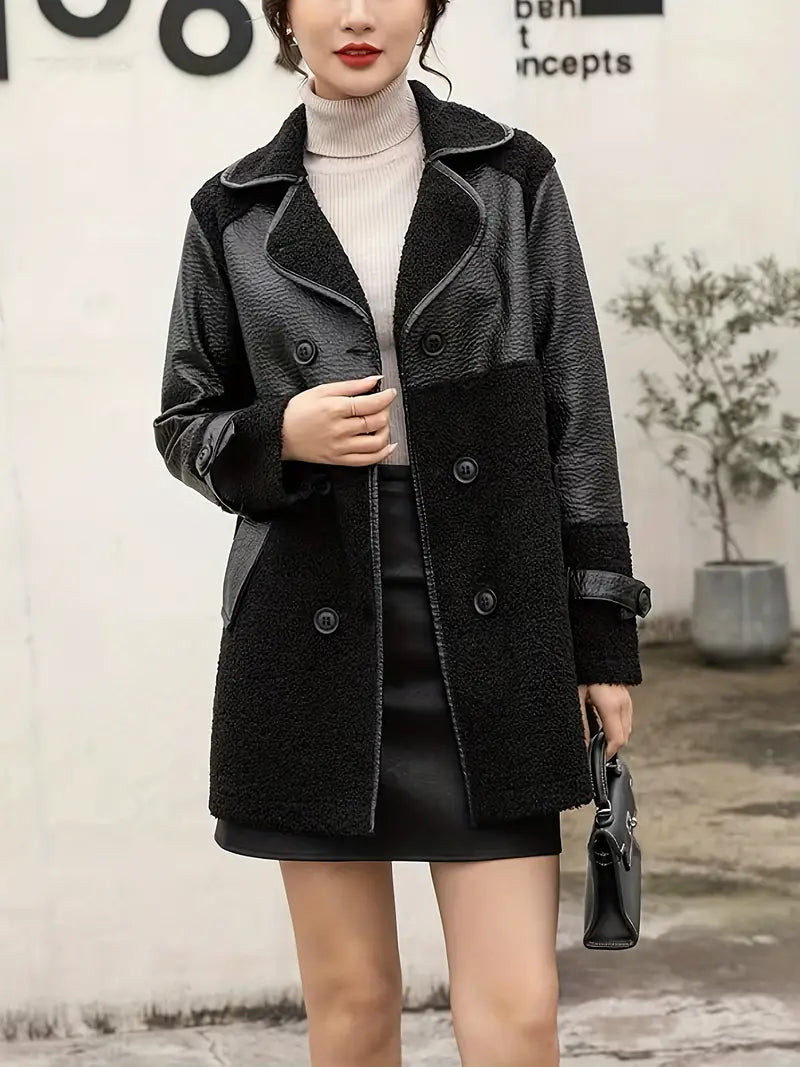 Cecilia | Double breasted PU leather jacket