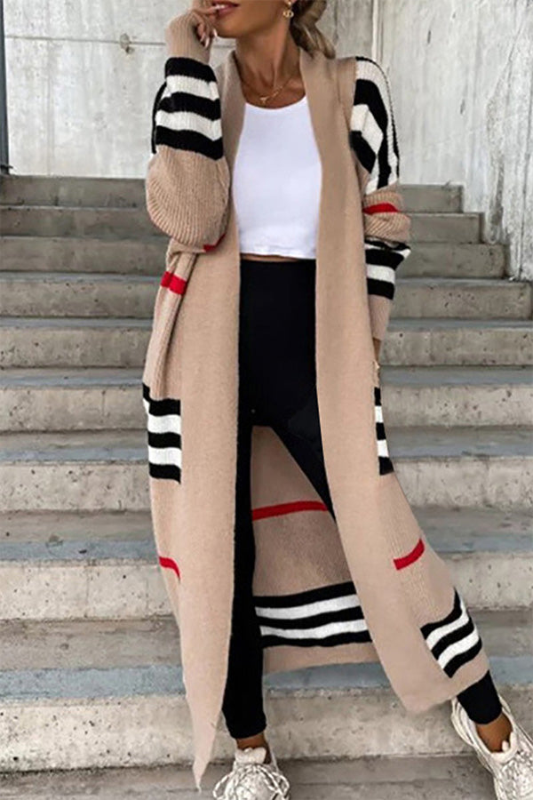 Amanda® | Casual Street Striped Patchwork V Neck Outerwear